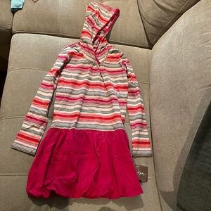Tea Collection 8 cotton pattern dress pink orange stripe hooded